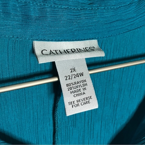Catherine’s Lagenlook Boho Festival Beach Button Down Blouse Lightweight Teal 2X - Picture 5 of 6